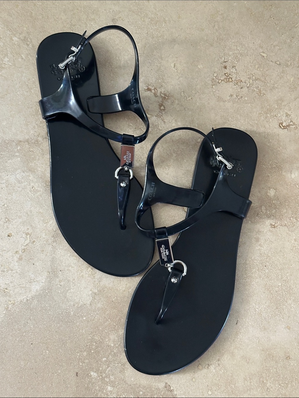 Coach Black T-Strap Jelly Sandals • Size 8 • EUC